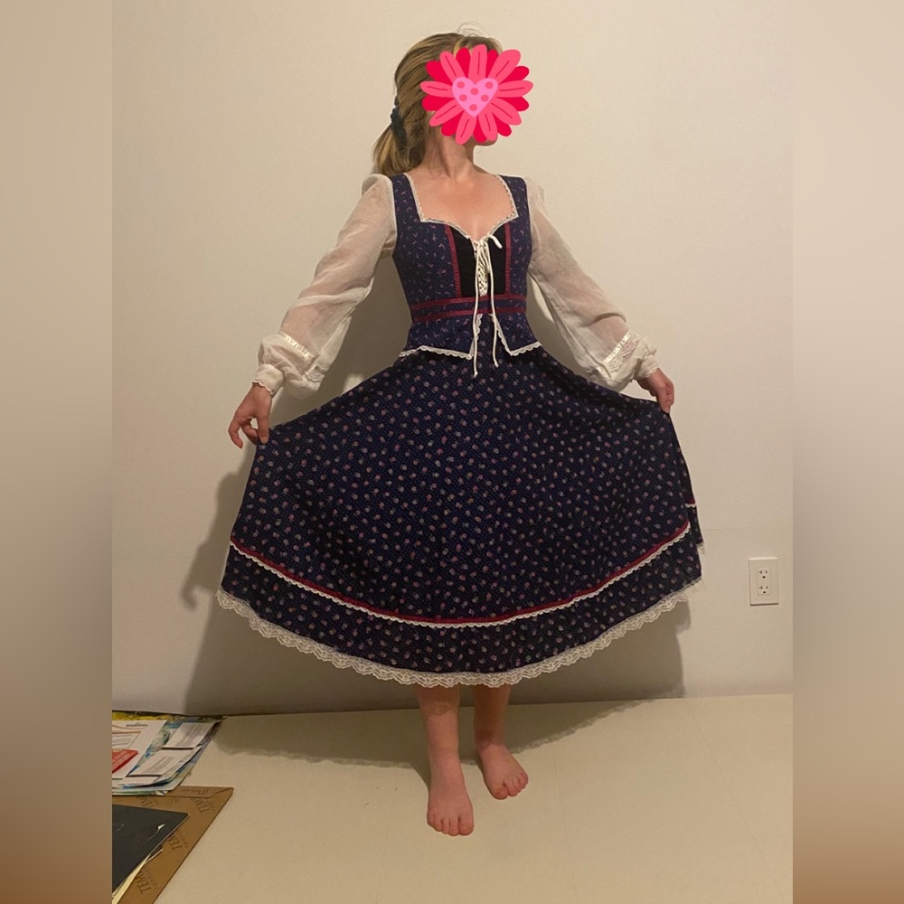 Vintage 70s Authetic Gunne Sax Midi Peplum Corset Dress